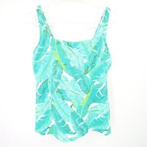 Lands End Palm Print Pattern Scoop Neck Green Swim Tankini Top Size 6 NWOT
